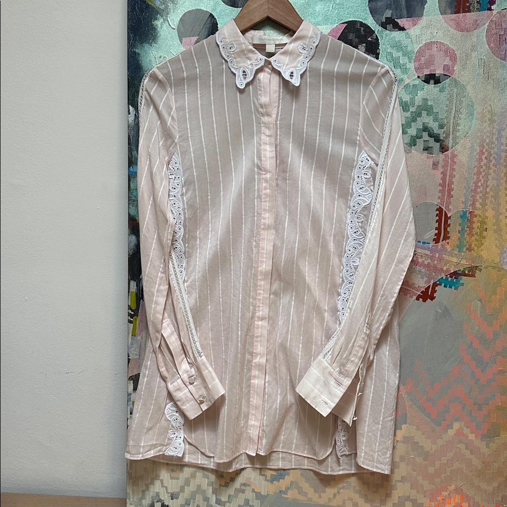 Jonathan Simkhai Pink and white pin-striped silk and lace Top - Picture 2 of 9